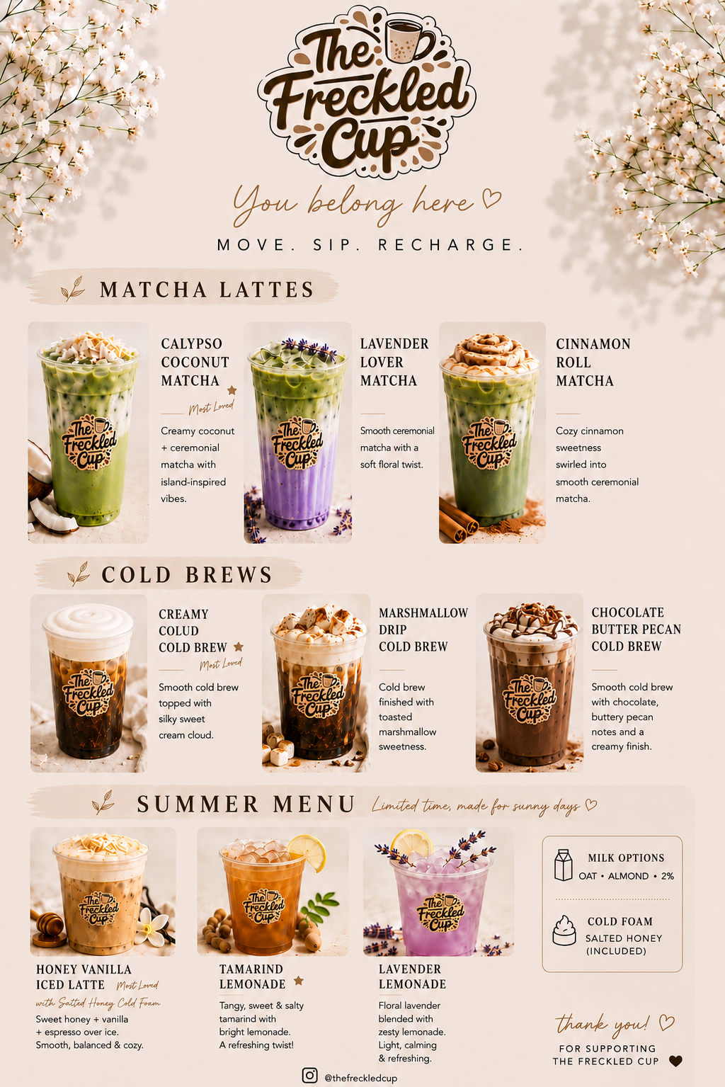 The Freckled Cup full menu